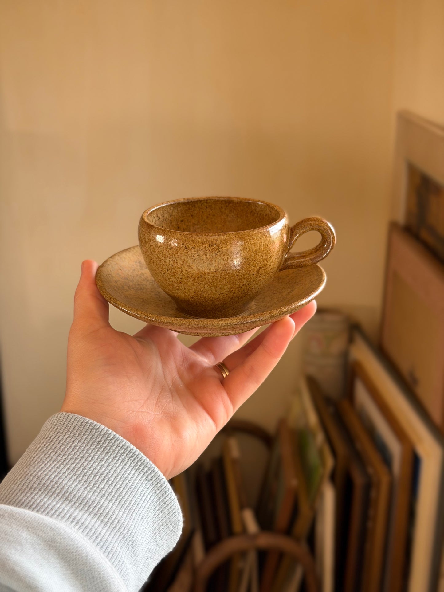 Set de două căni+farfurii din ceramică artizanală, Franța