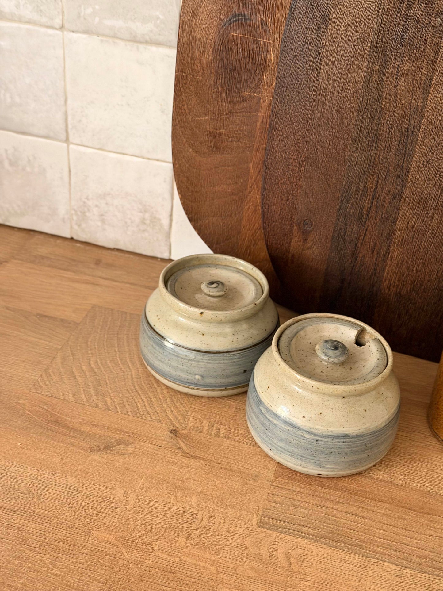 Set de 2 recipiente vintage din ceramica glazurată