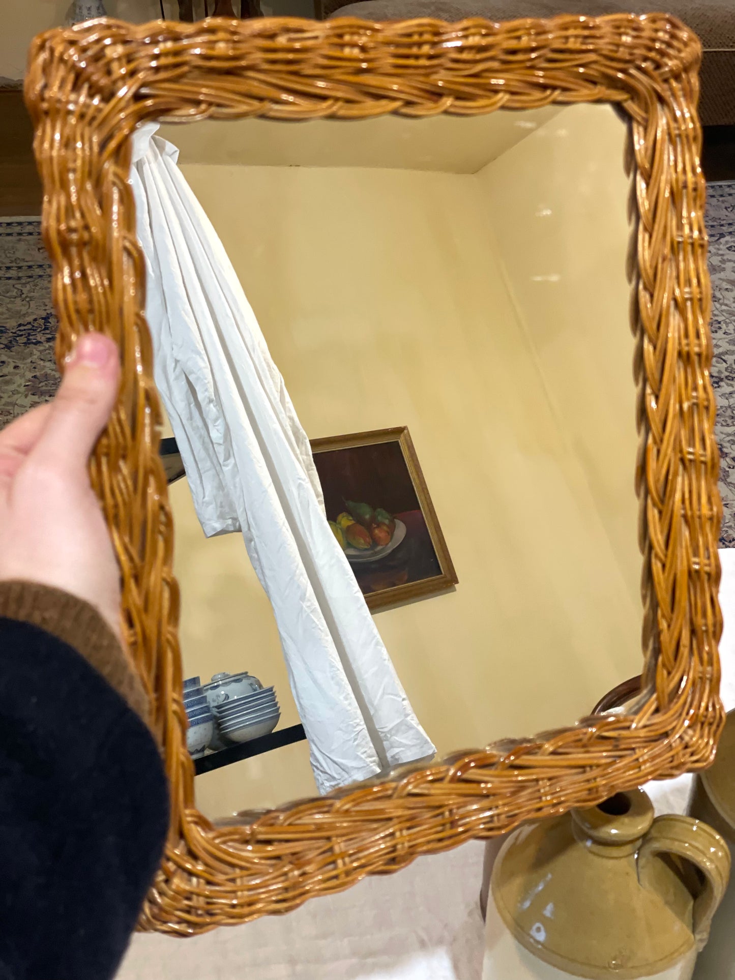 Oglindă vintage Italian Designer, ramă din ratan