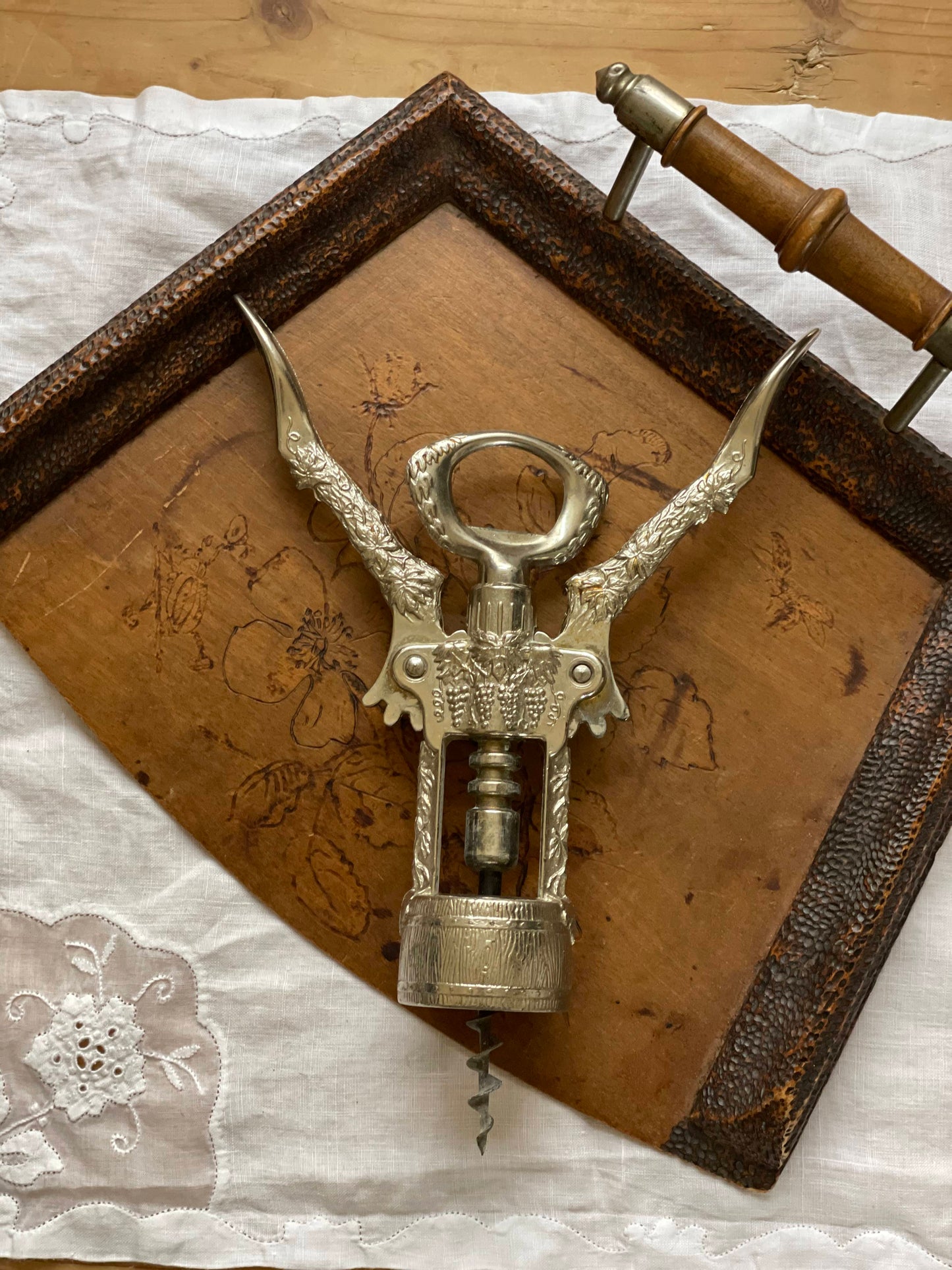 Tirbușon italian mid-century, placat cu argint