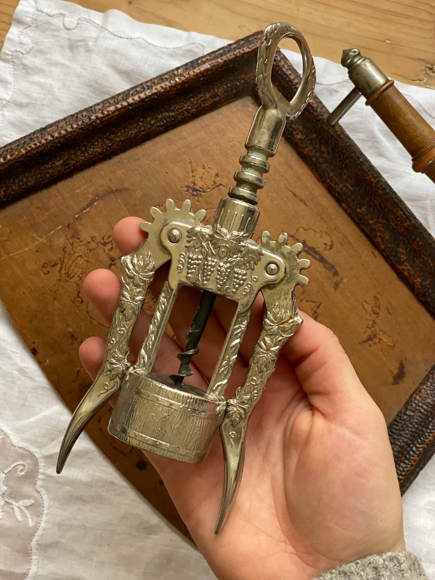 Tirbușon italian mid-century, placat cu argint