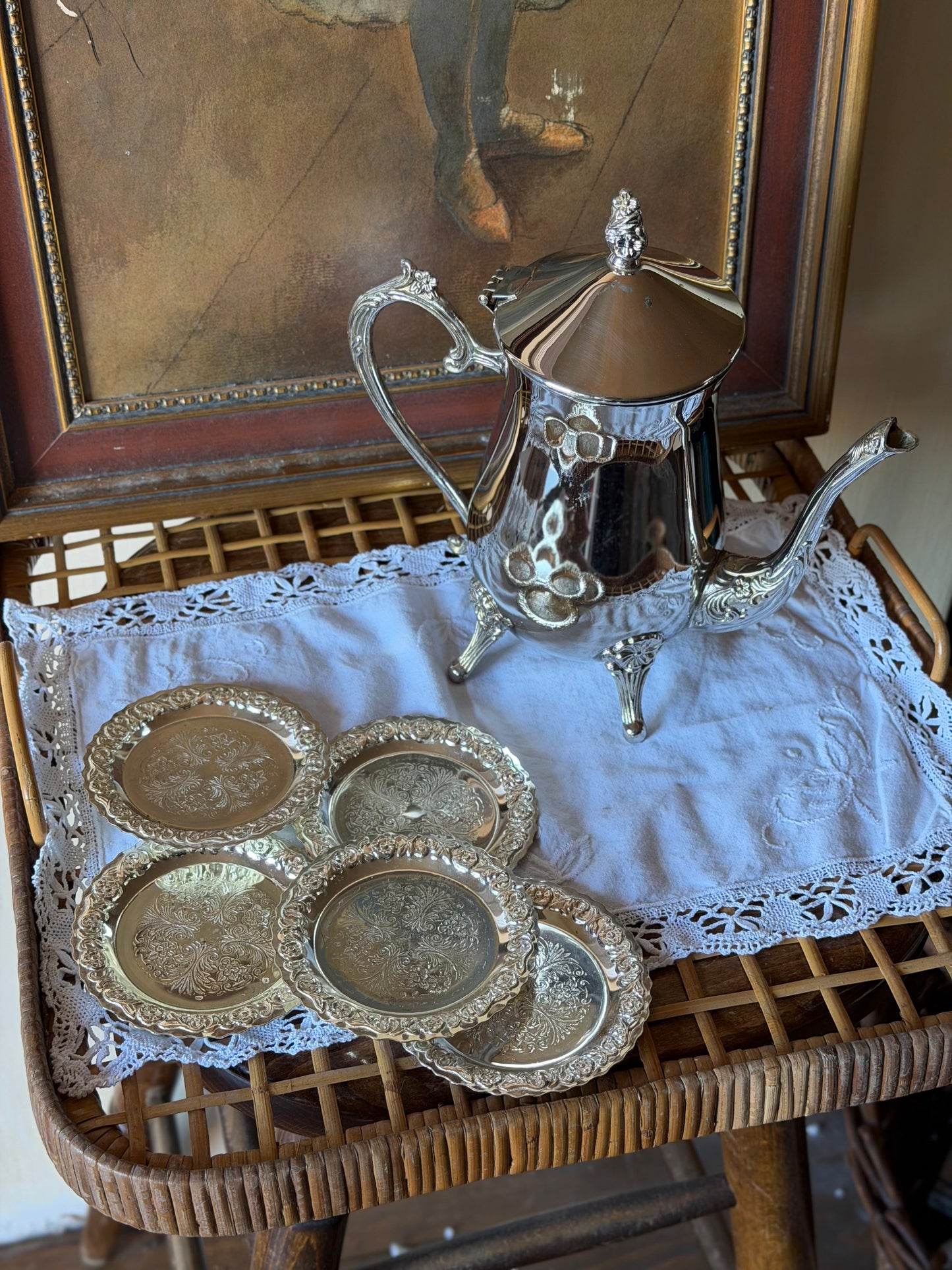 Set de 5 farfurioare Mayell England placate cu argint, 1960'