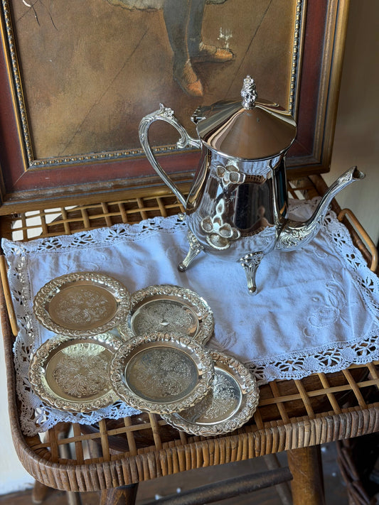 Set de 5 farfurioare Mayell England placate cu argint, 1960'