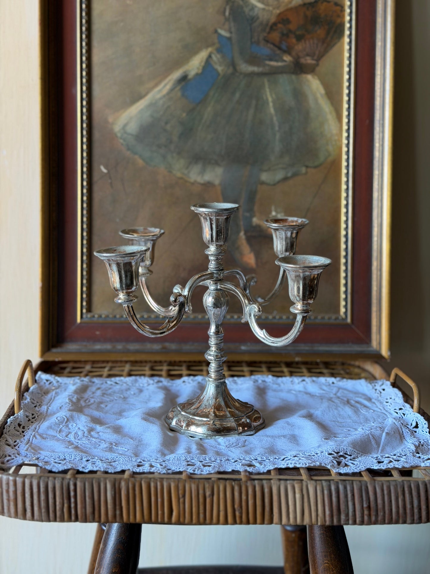 Sfeșnic elegant cu 5 brațe placat cu argint