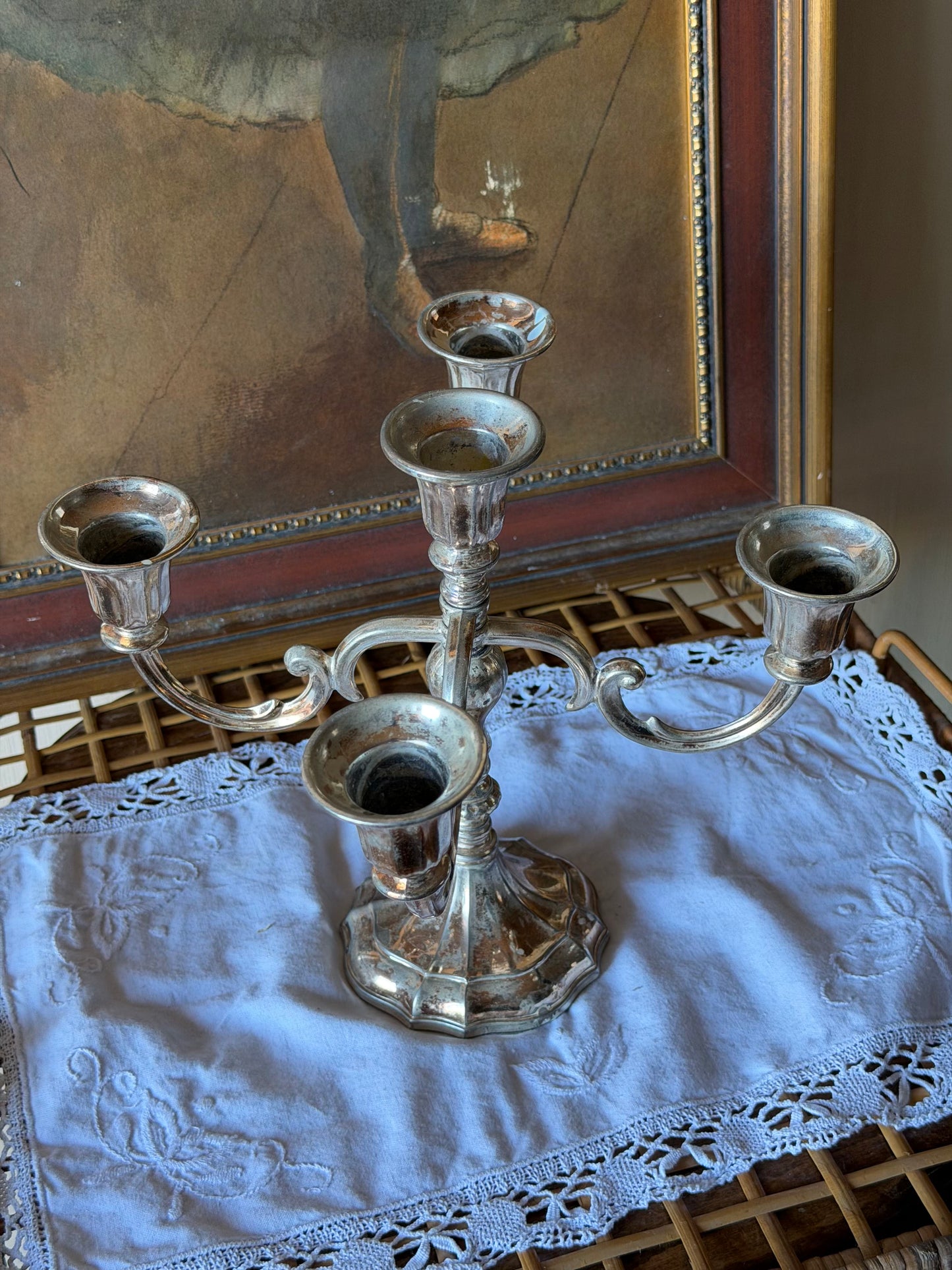 Sfeșnic elegant cu 5 brațe placat cu argint