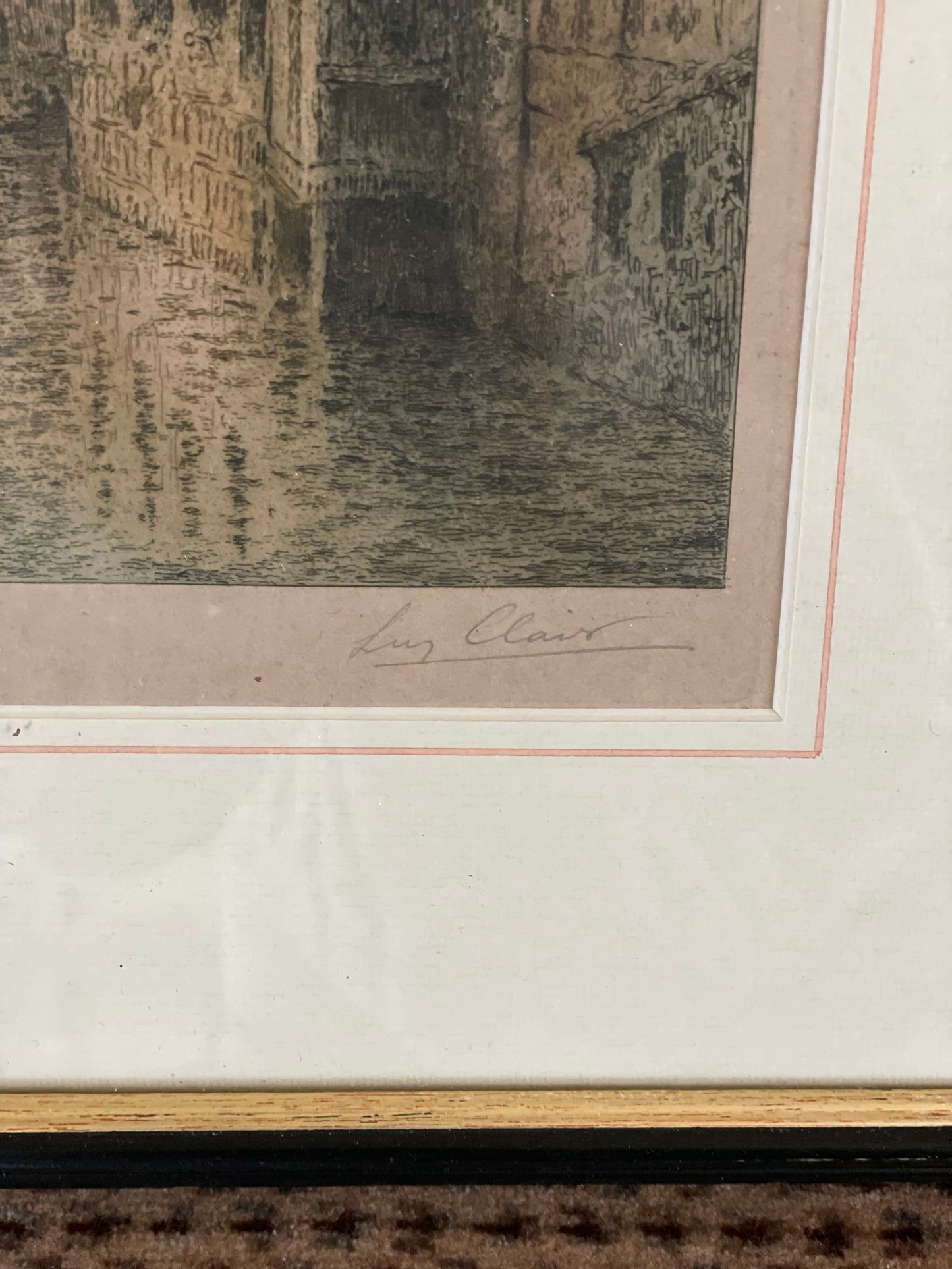 Gravură înrămată, peisaj urban, semnată