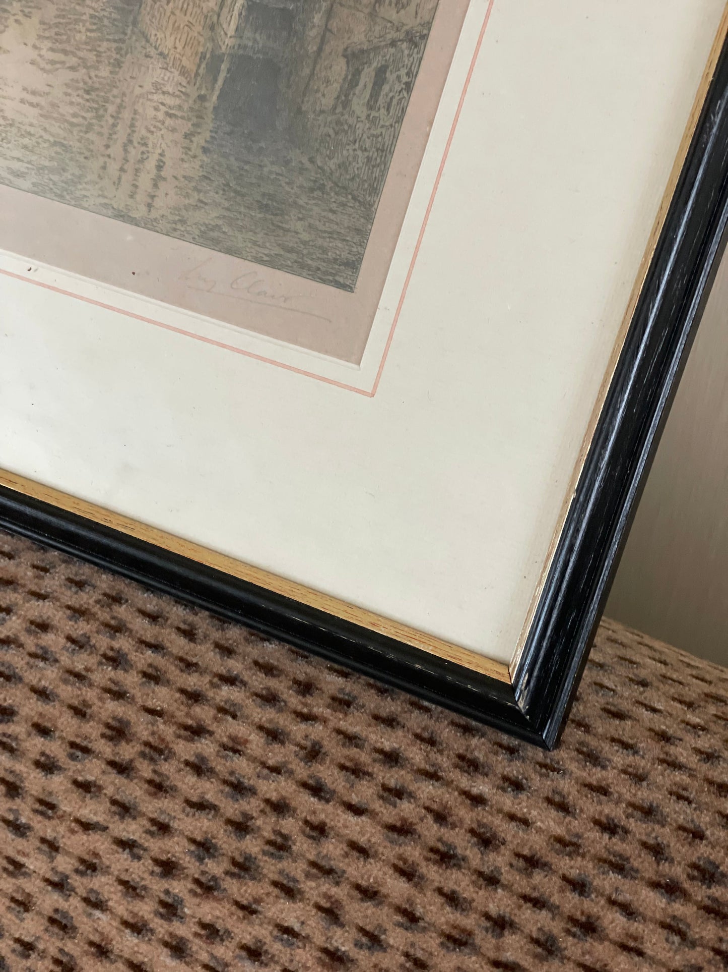 Gravură înrămată, peisaj urban, semnată