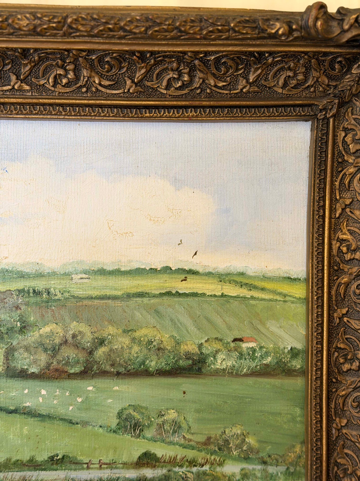Picturǎ în ulei peisagisticǎ în ramǎ clasicǎ, semnatǎ
