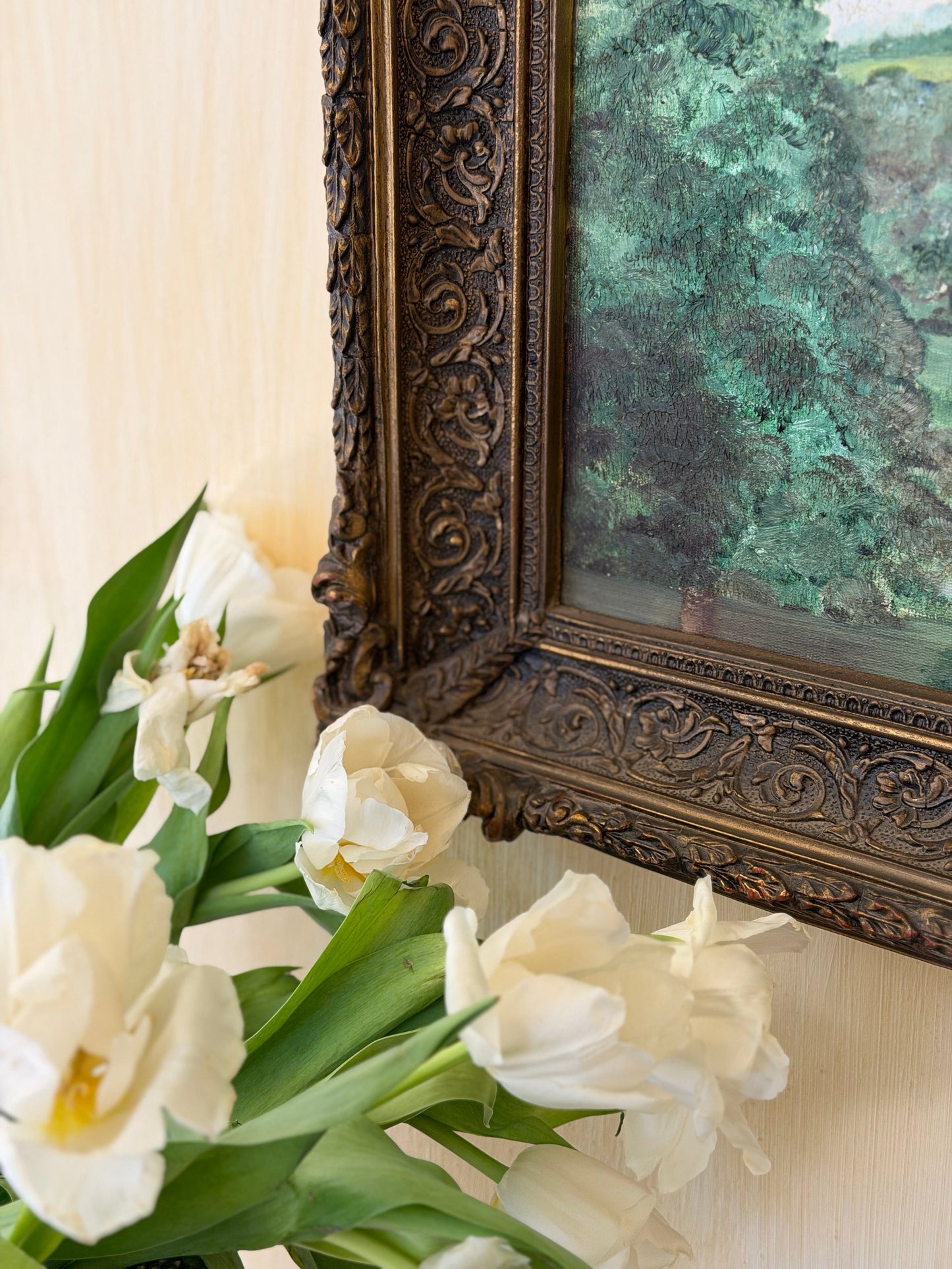 Picturǎ în ulei peisagisticǎ în ramǎ clasicǎ, semnatǎ