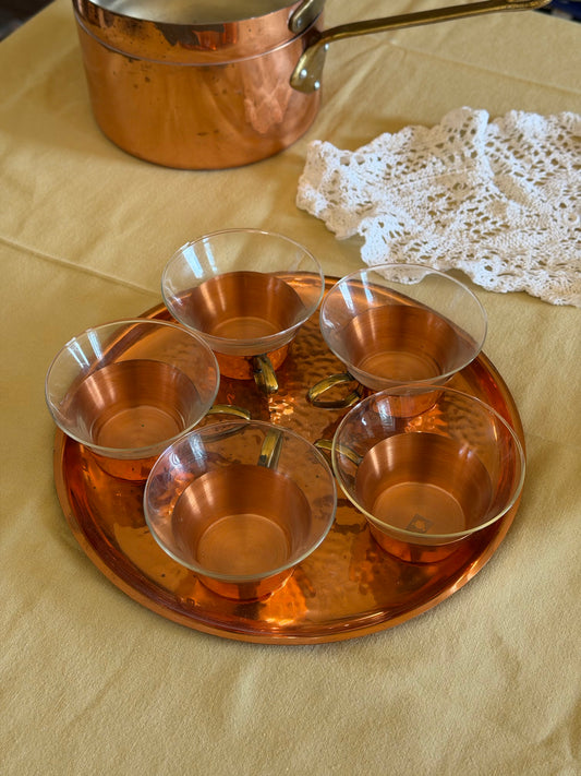 Set de 5 cǎni  cu suport din cupru Jena Glass by Schott Mainz, 1950