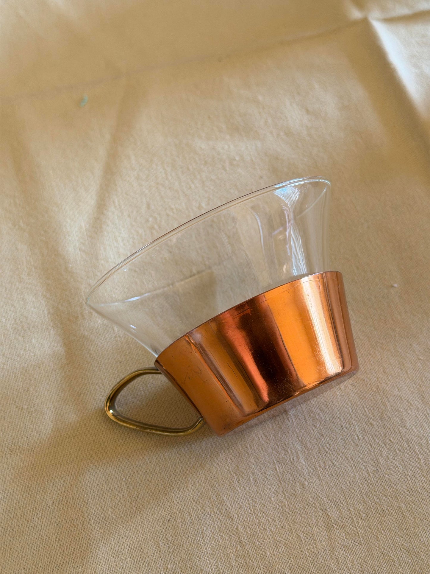 Set de 5 cǎni  cu suport din cupru Jena Glass by Schott Mainz, 1950