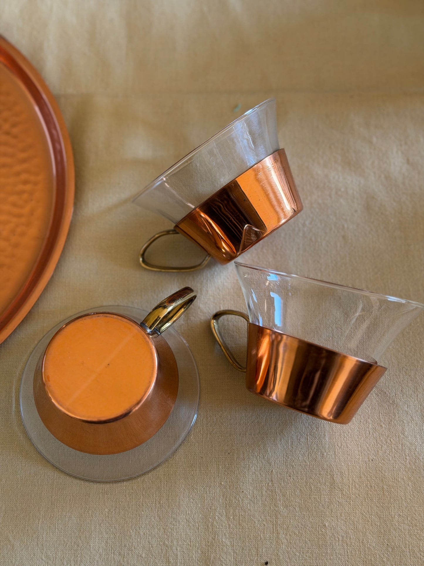 Set de 5 cǎni  cu suport din cupru Jena Glass by Schott Mainz, 1950