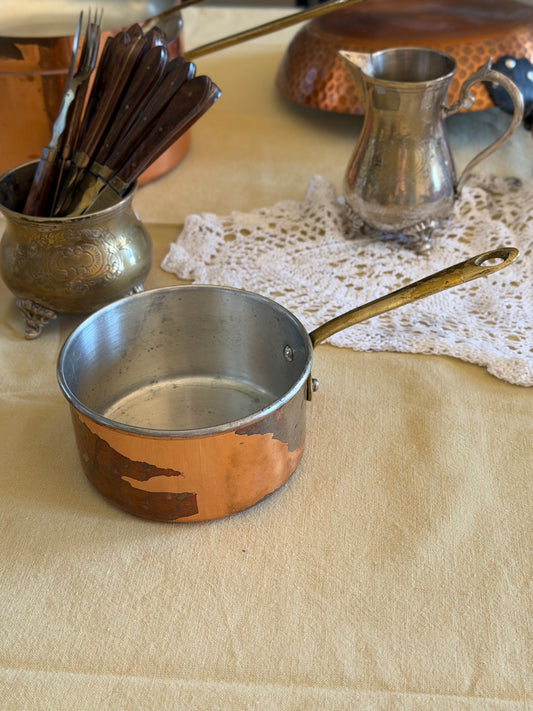 Mini tigaie vintage din cupru și alamǎ, made în Portugal