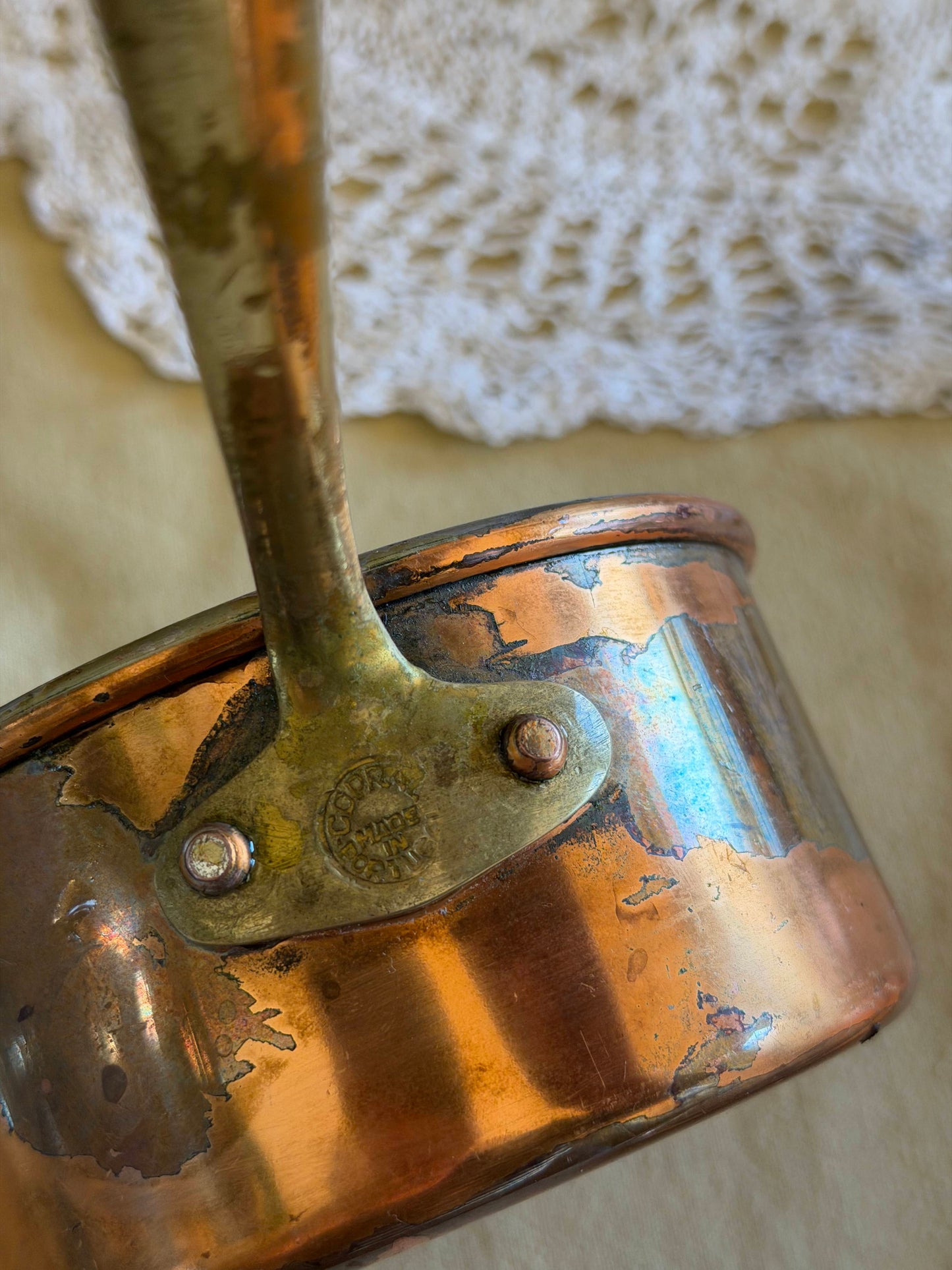 Mini tigaie vintage din cupru și alamǎ, made în Portugal