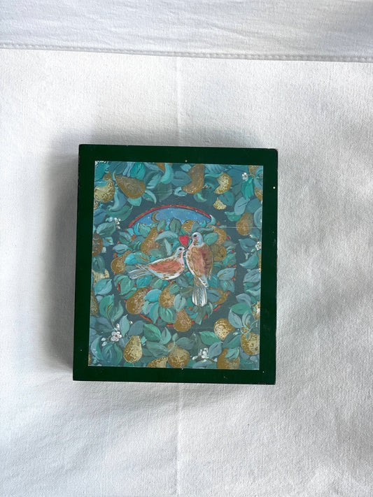 Cutie vintage cu puzzle tip cuburi din lemn