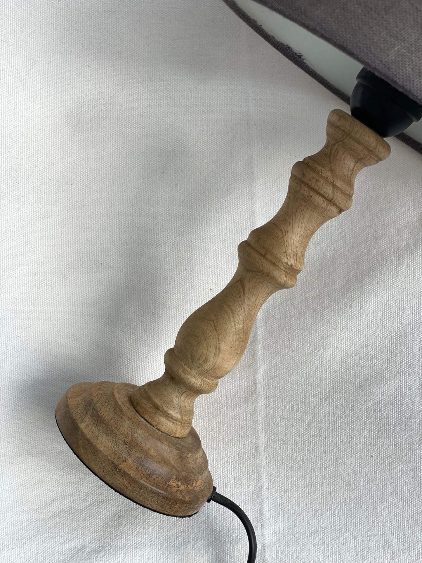 Lampă de birou picior lemn de stejar și abajur textil