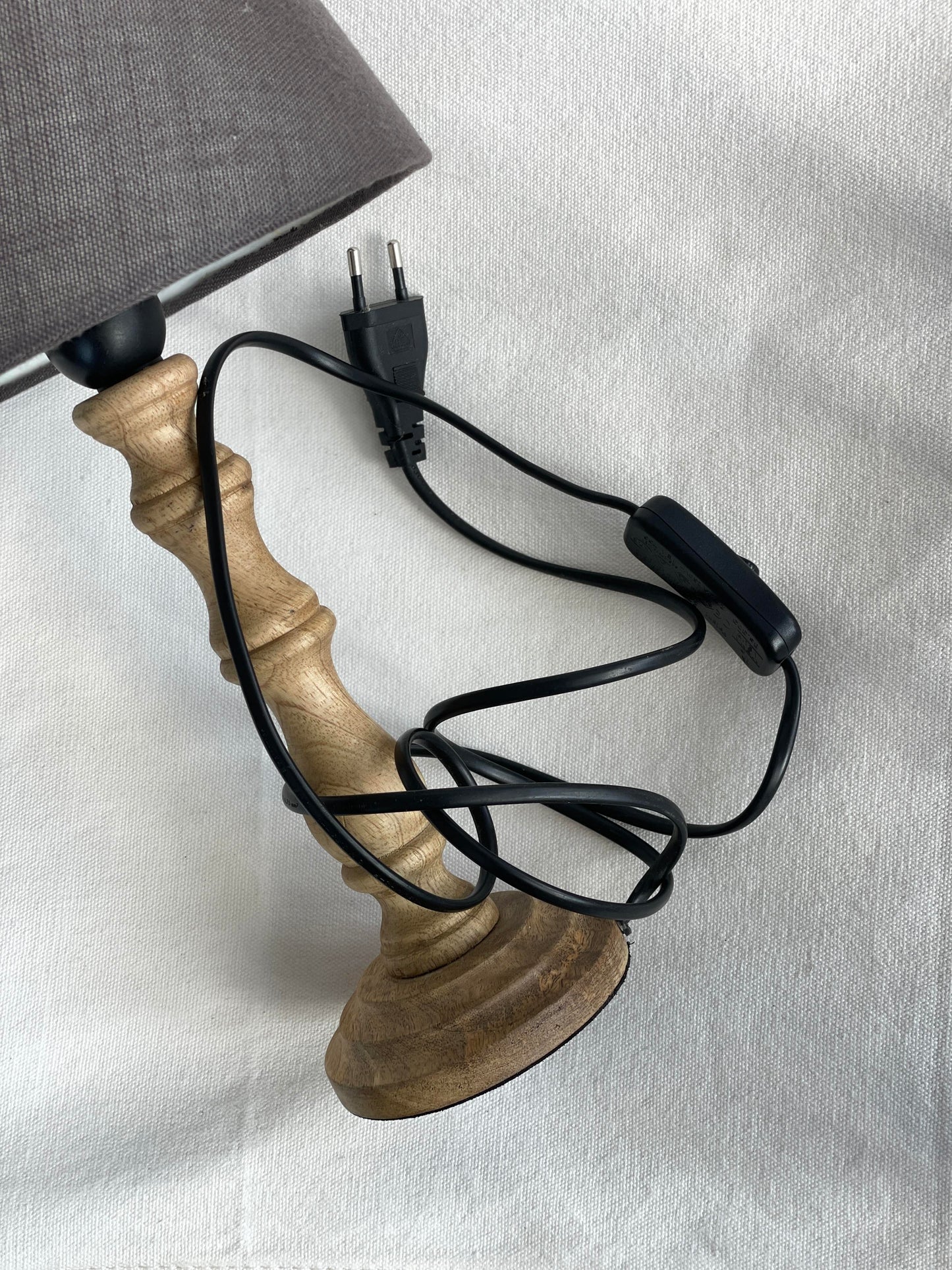 Lampă de birou picior lemn de stejar și abajur textil