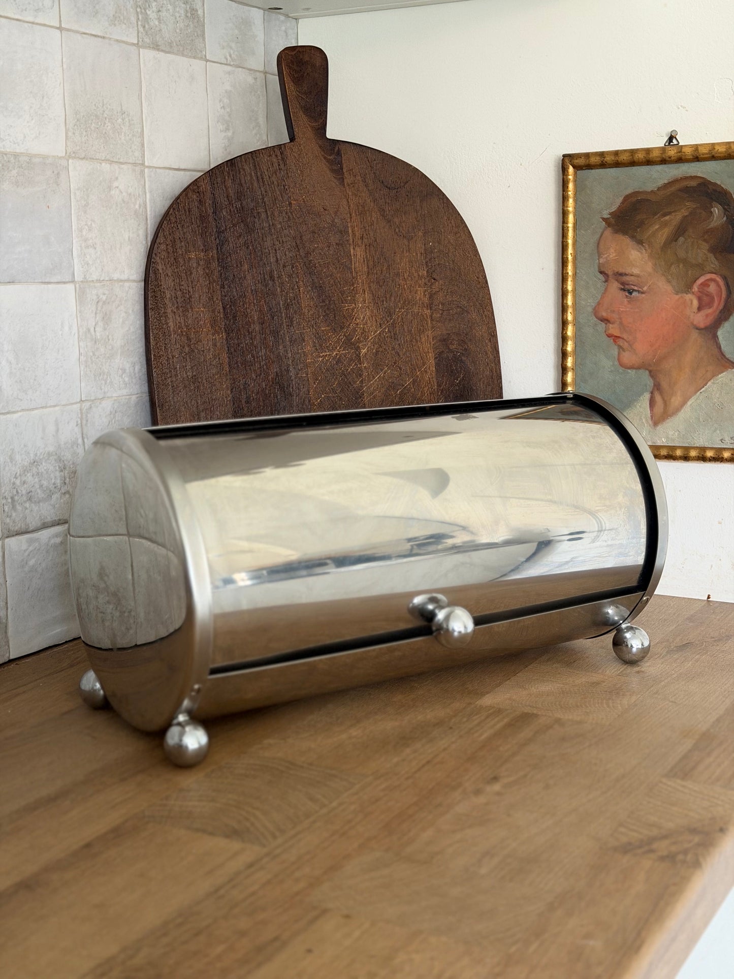 Cutie mare pentru pâine vintage din inox, WMF