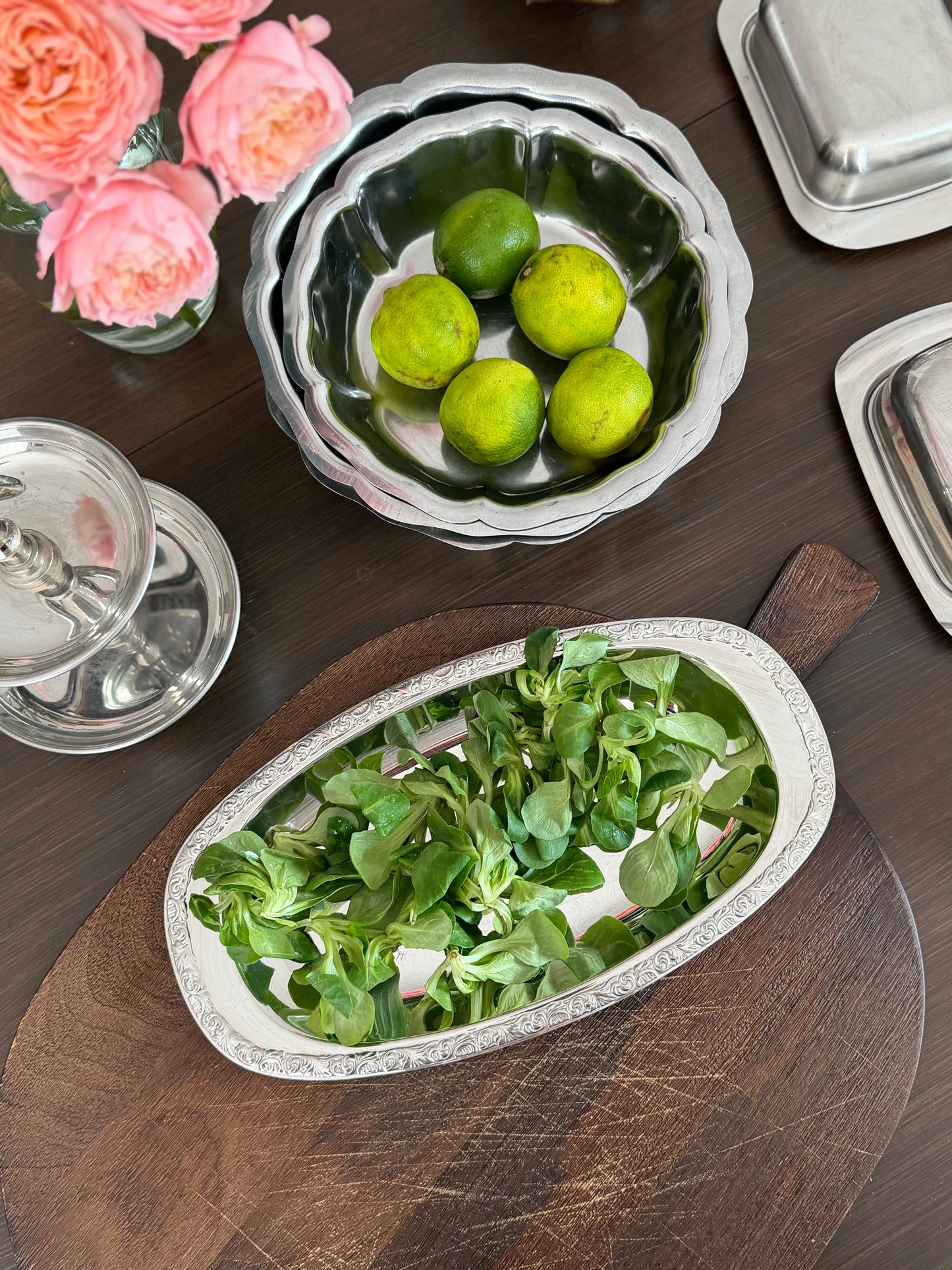 Tavǎ ovalǎ vintage pentru servire din inox WMF