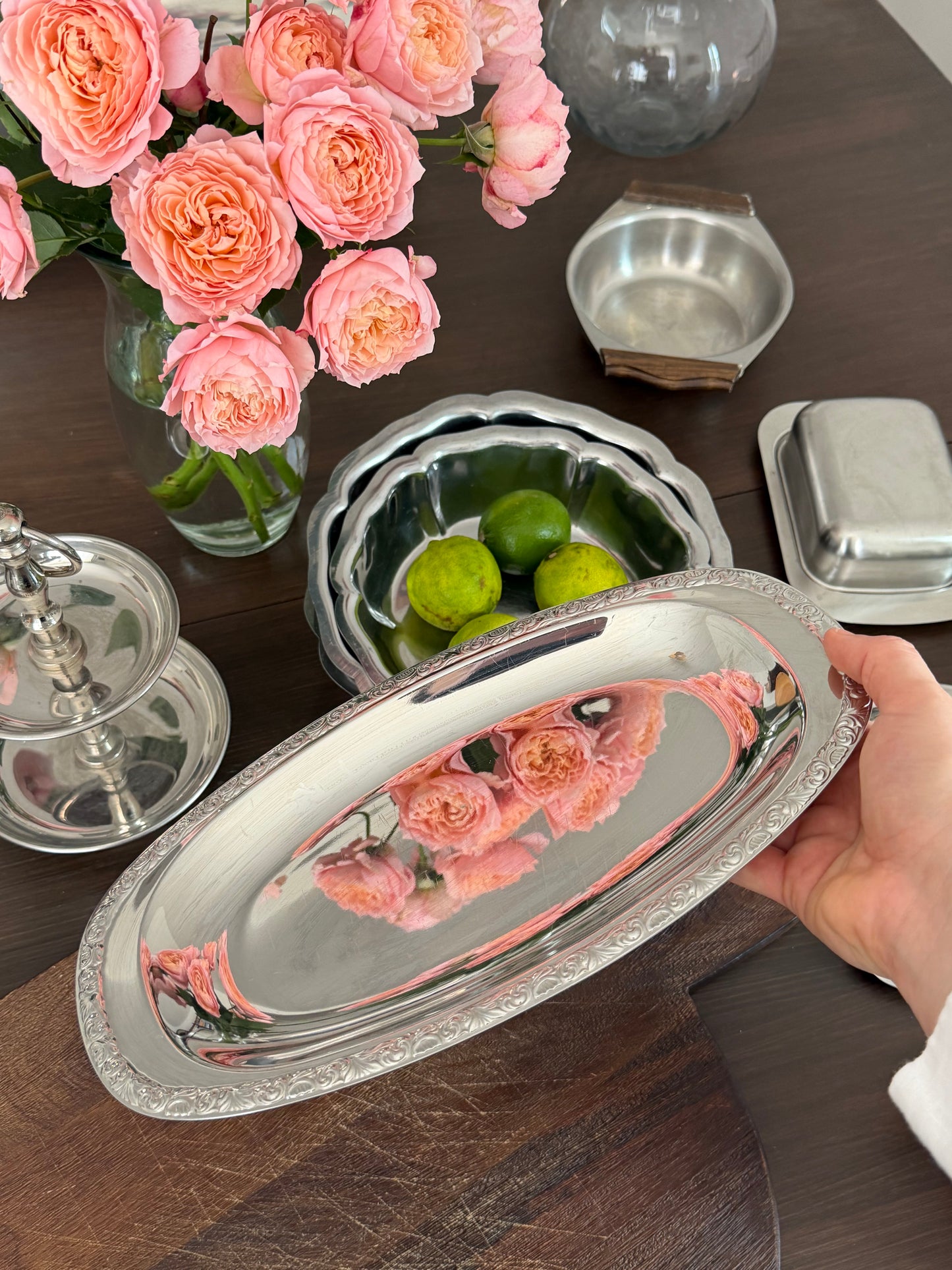 Tavǎ ovalǎ vintage pentru servire din inox WMF