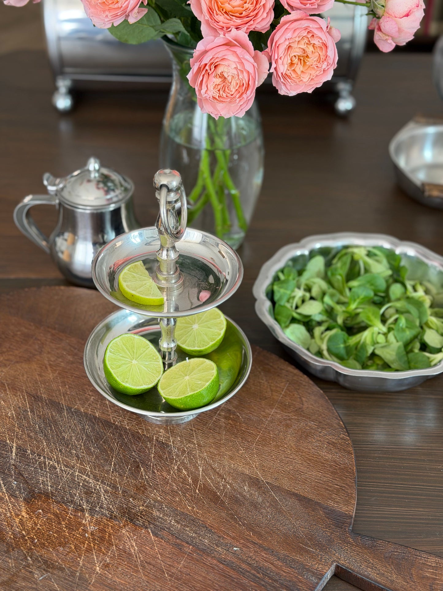 Platou supraetajat vintage din inox