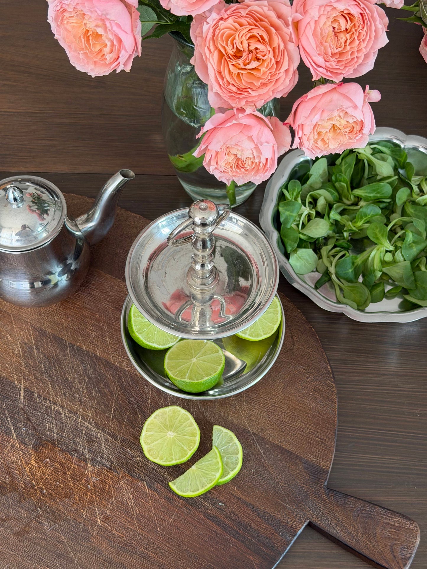 Platou supraetajat vintage din inox