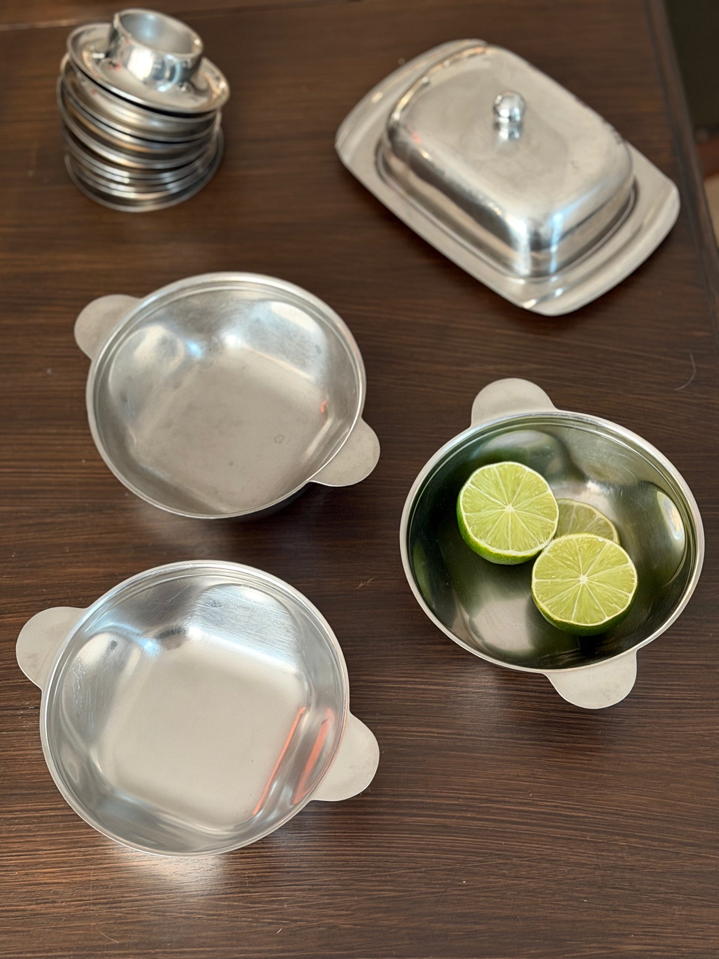 Set de 3 boluri de servire vintage din inox