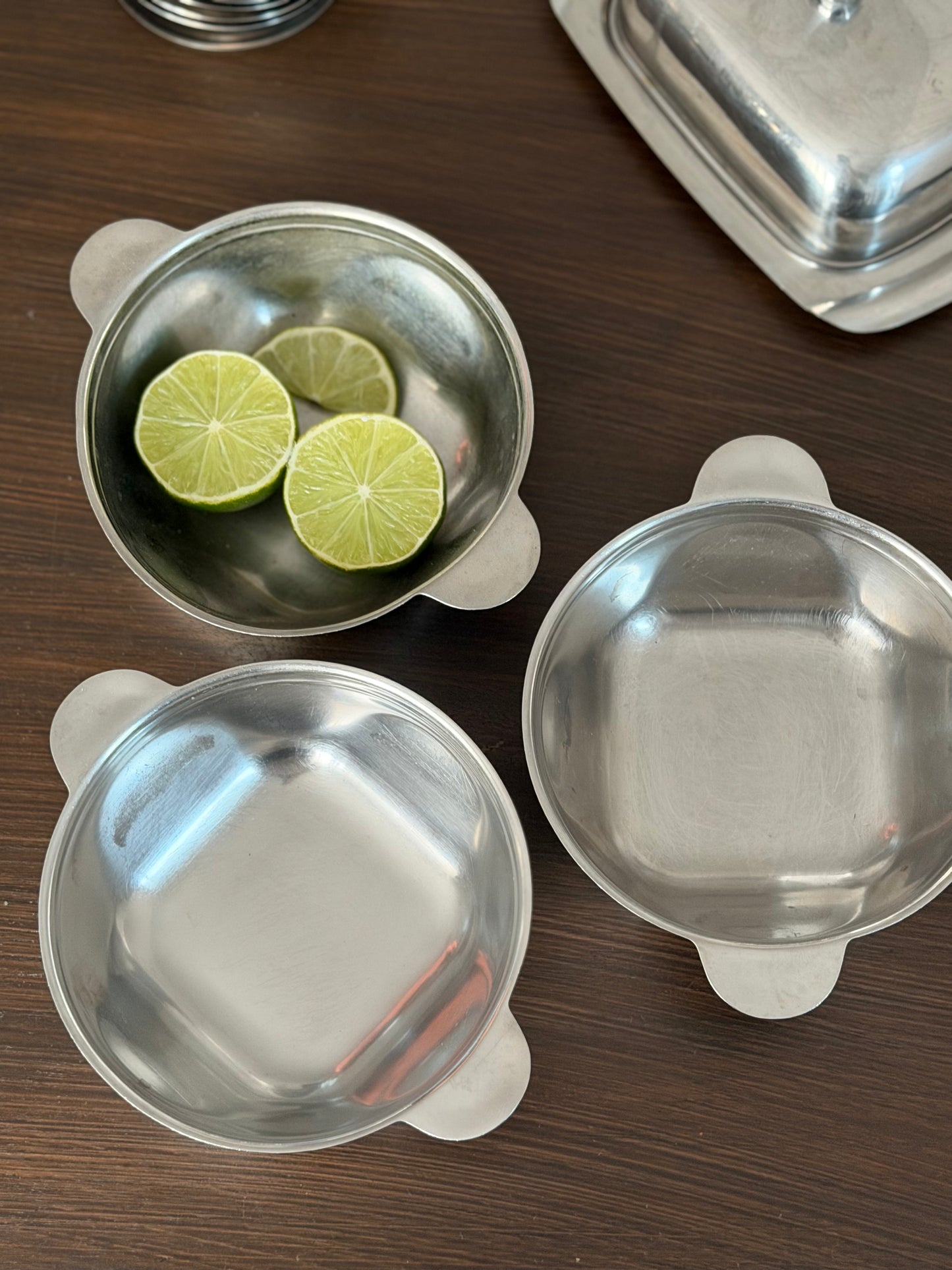Set de 3 boluri de servire vintage din inox