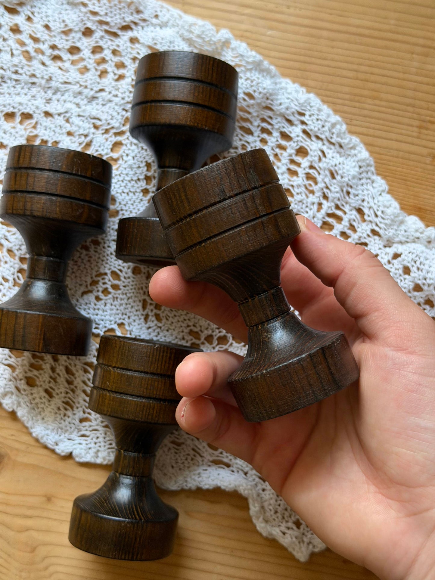 Set de 4 suporturi pentru oua din lemn, Mid-Century