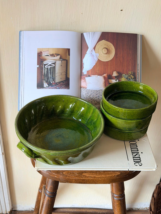 Set vas mare+3 boluri vintage de servire din ceramica, Franța