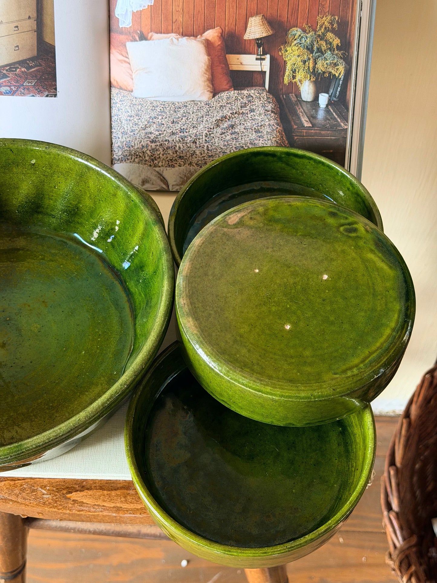 Set vas mare+3 boluri vintage de servire din ceramica, Franța