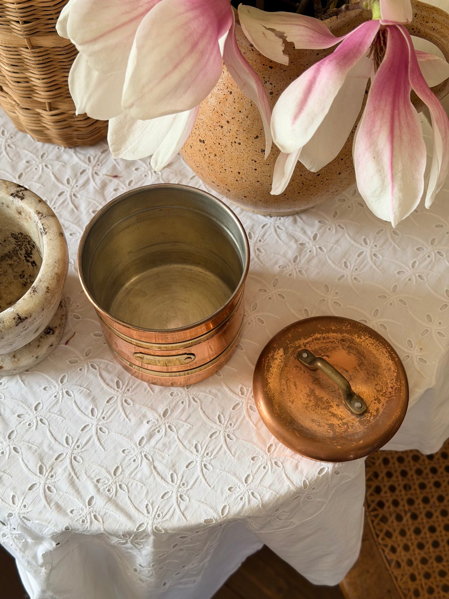 Recipient Sweden by Dorre pentru ceai din cupru și alamă, cca 1970