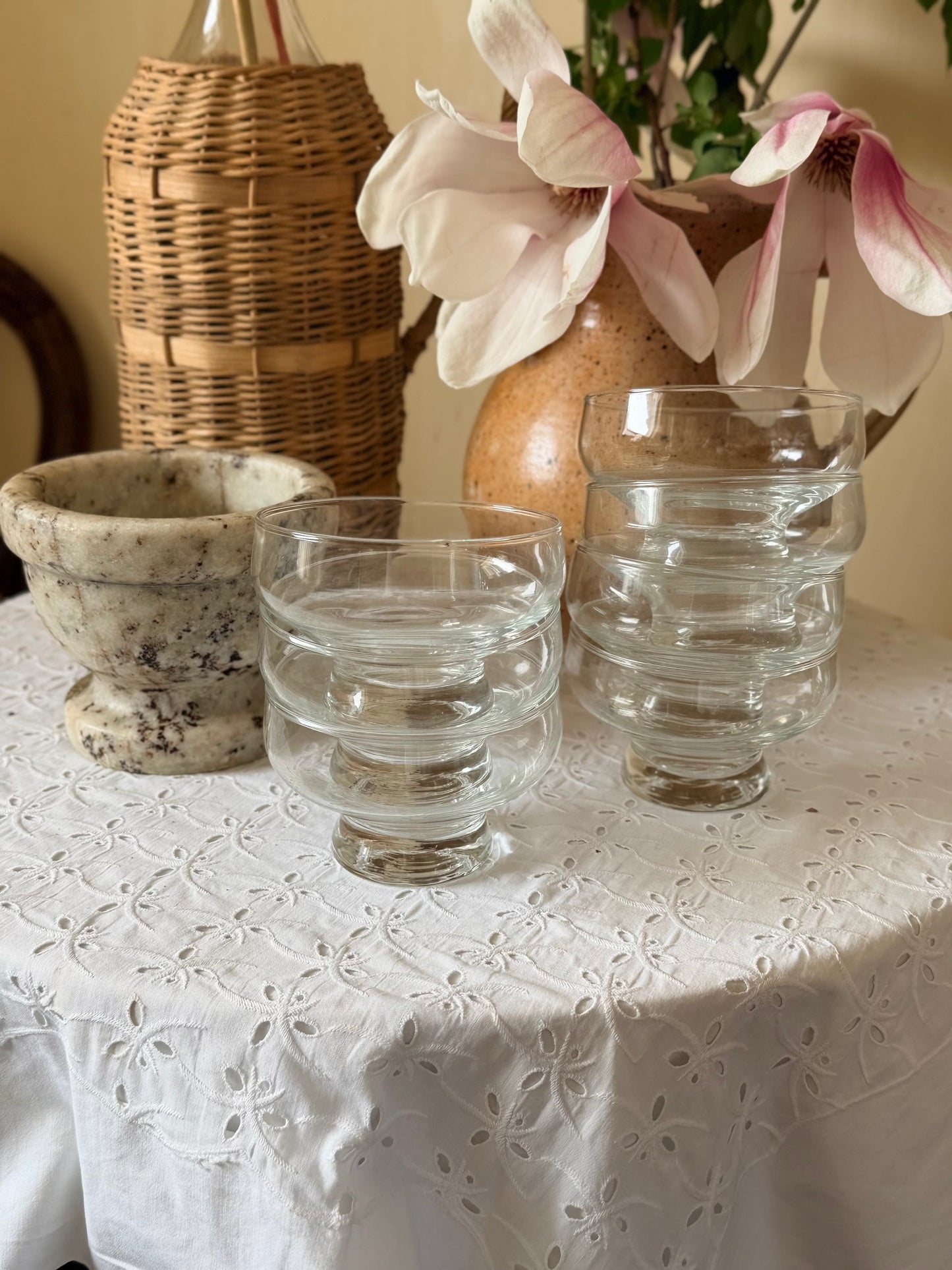 Set de 7 cupe vintage pentru înghețată/desert din sticlă