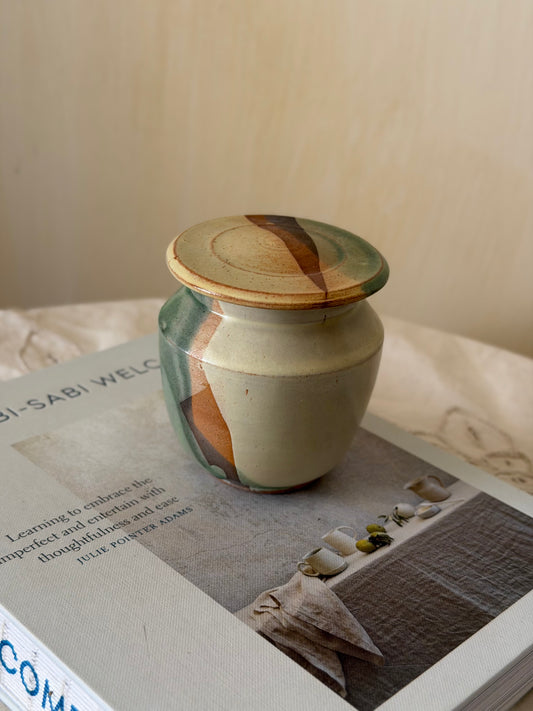 Recipient depozitare din ceramica glazurată, stil wabi-sabi