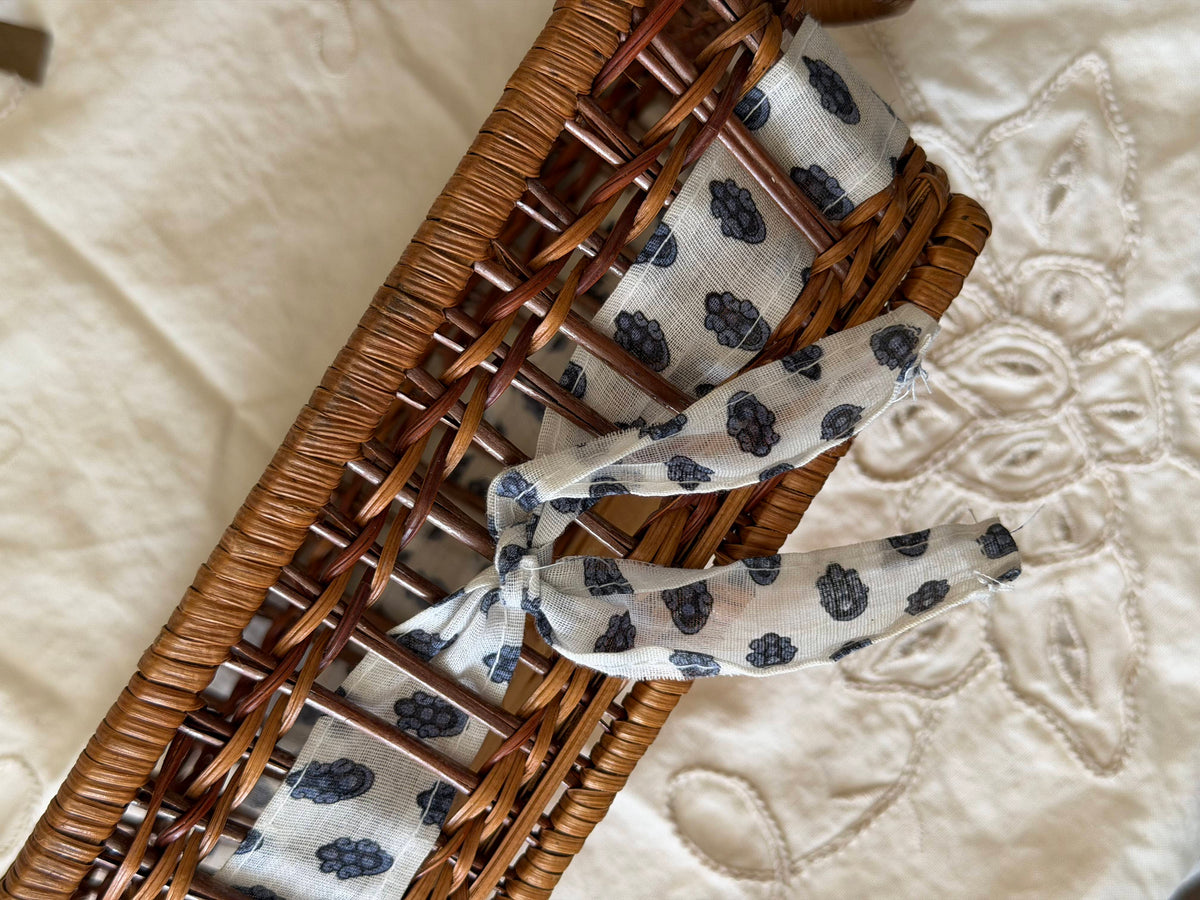 Cos de paine/fructe din ratan cu textil decorativ imprimat