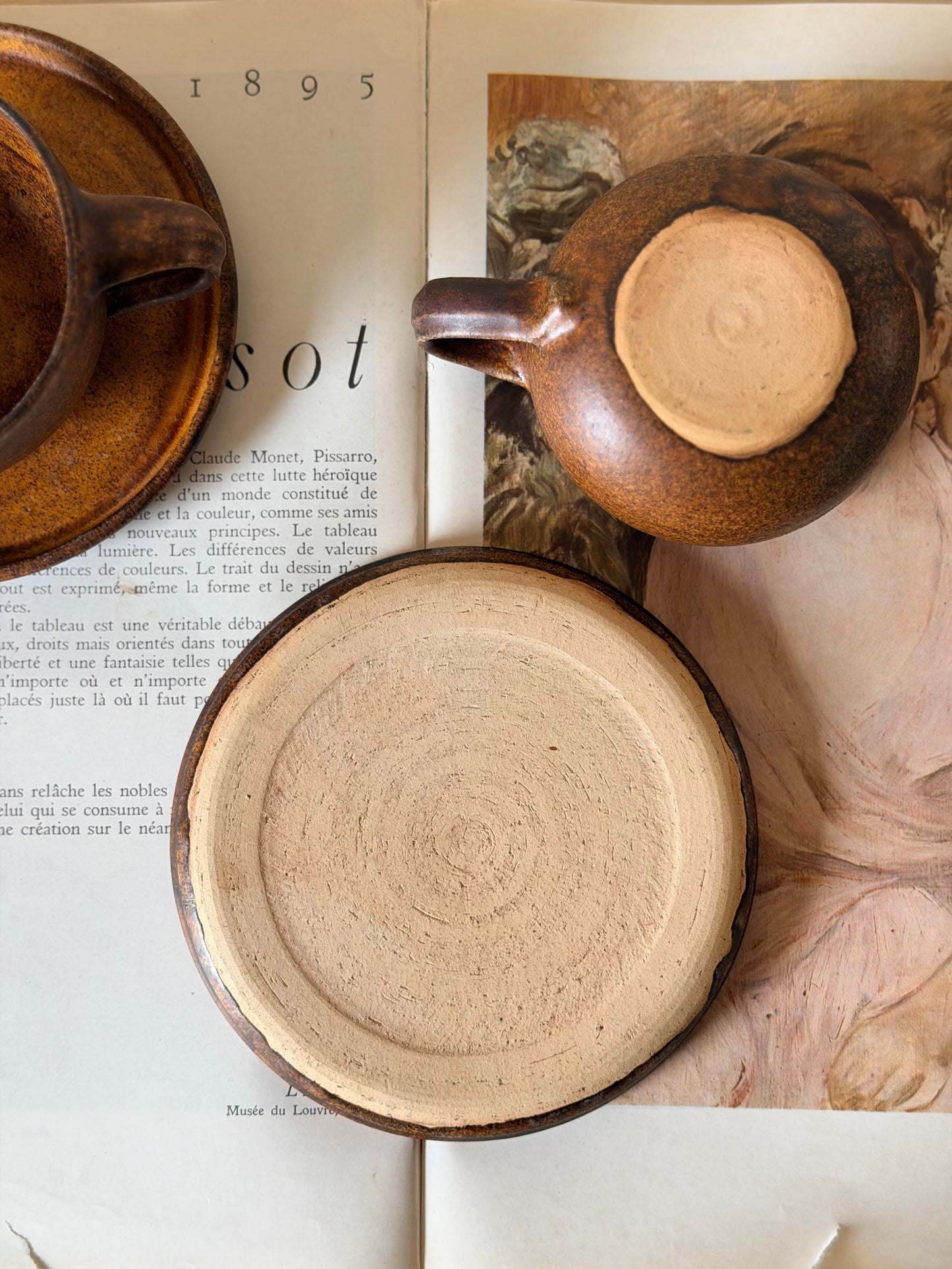 Set vintage de cană și farfurie din ceramică-lucrate manual