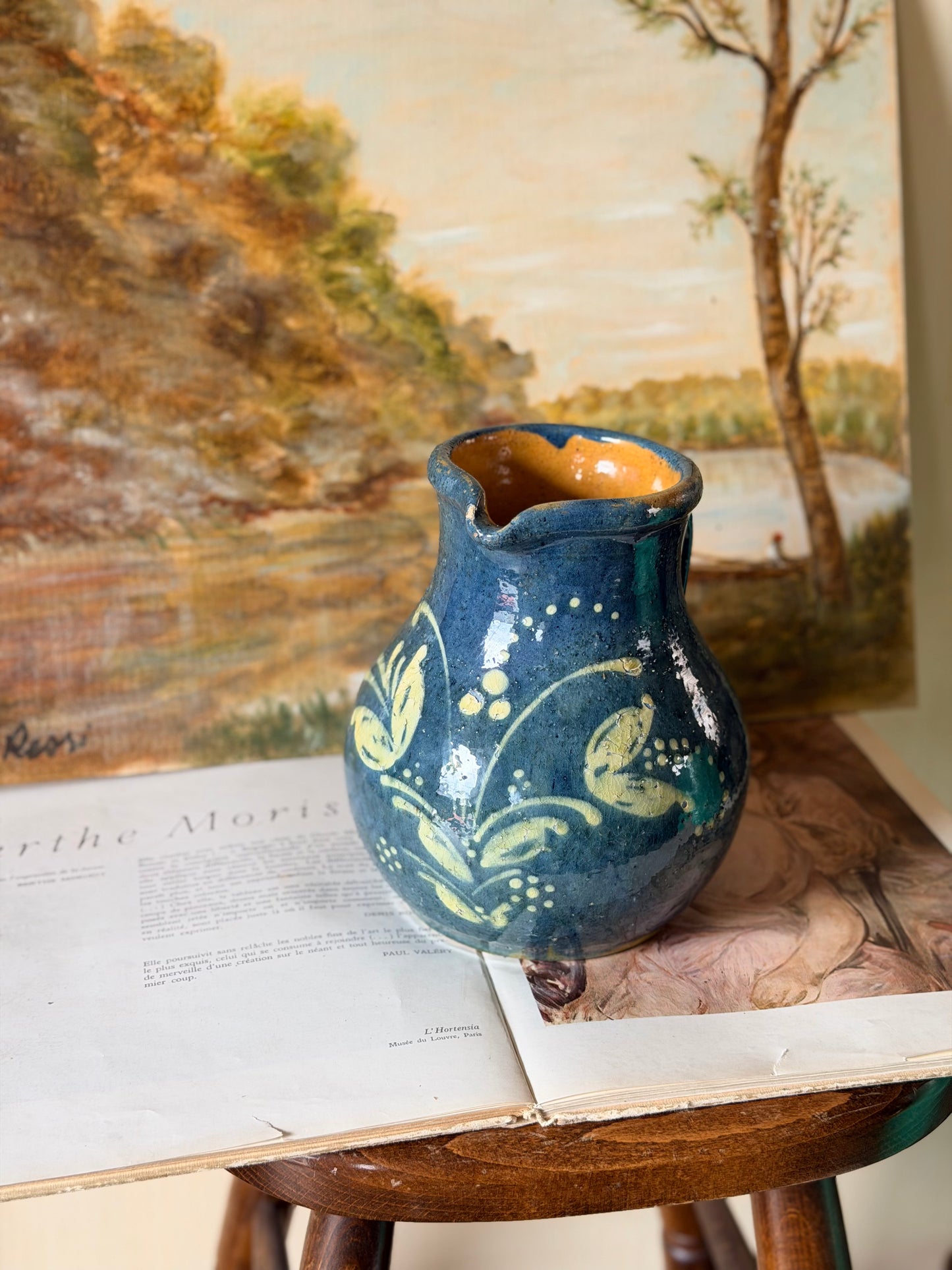 Vază/Ulcior din ceramică glazurată artizanală, pictată manual