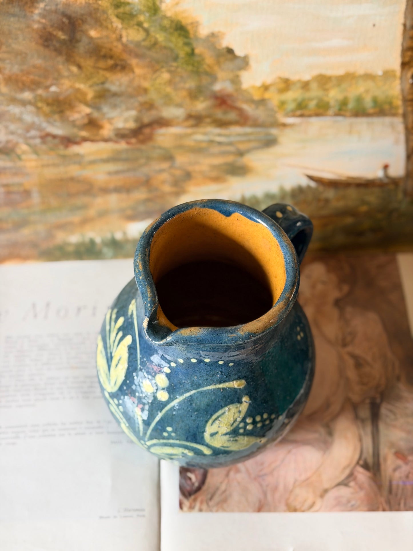 Vază/Ulcior din ceramică glazurată artizanală, pictată manual