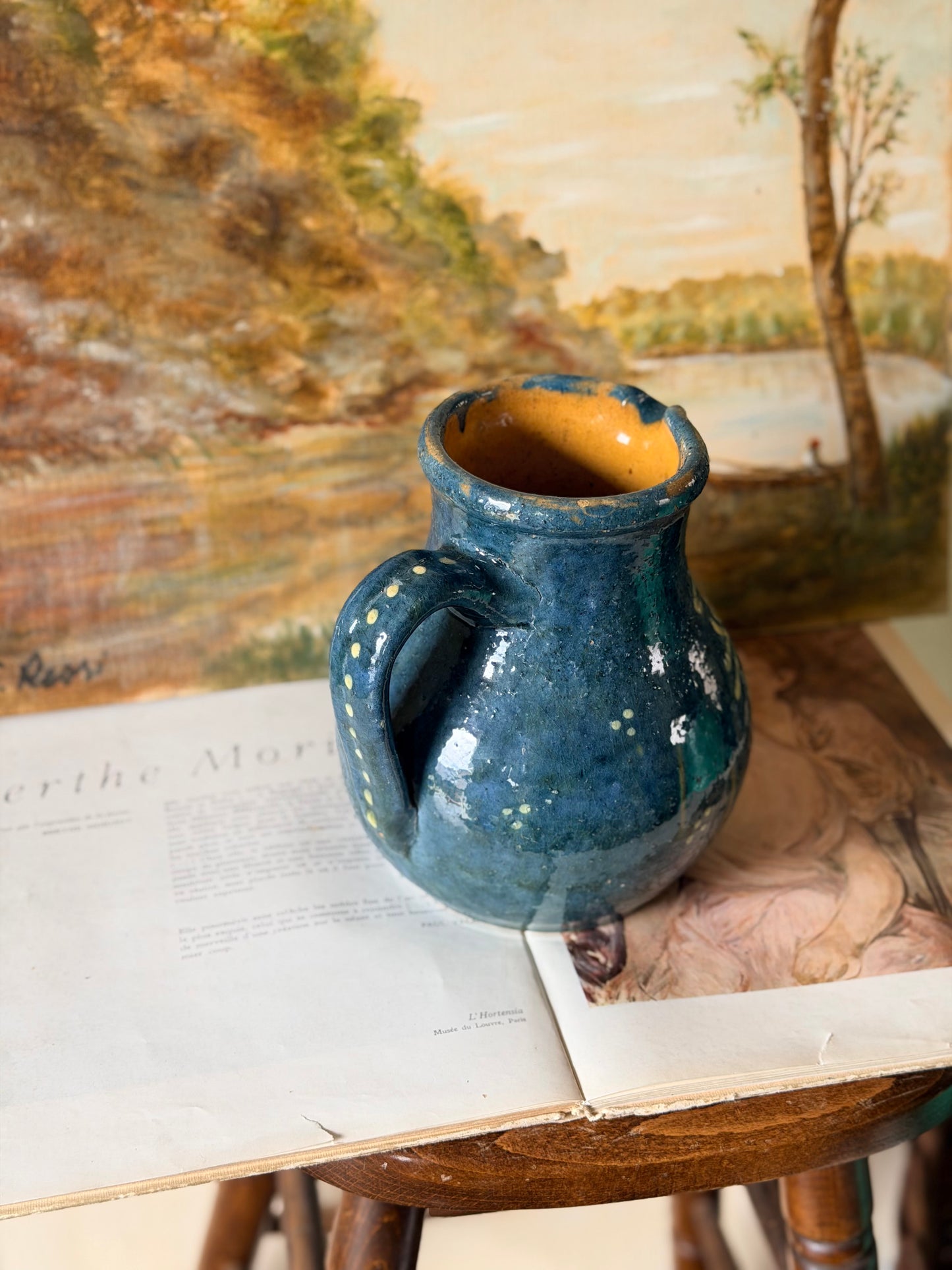 Vază/Ulcior din ceramică glazurată artizanală, pictată manual