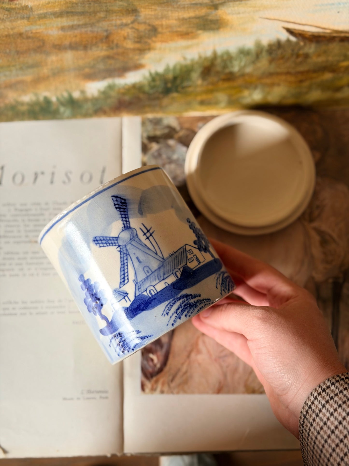 Borcan cu capac din porțelan Delft-handpainted