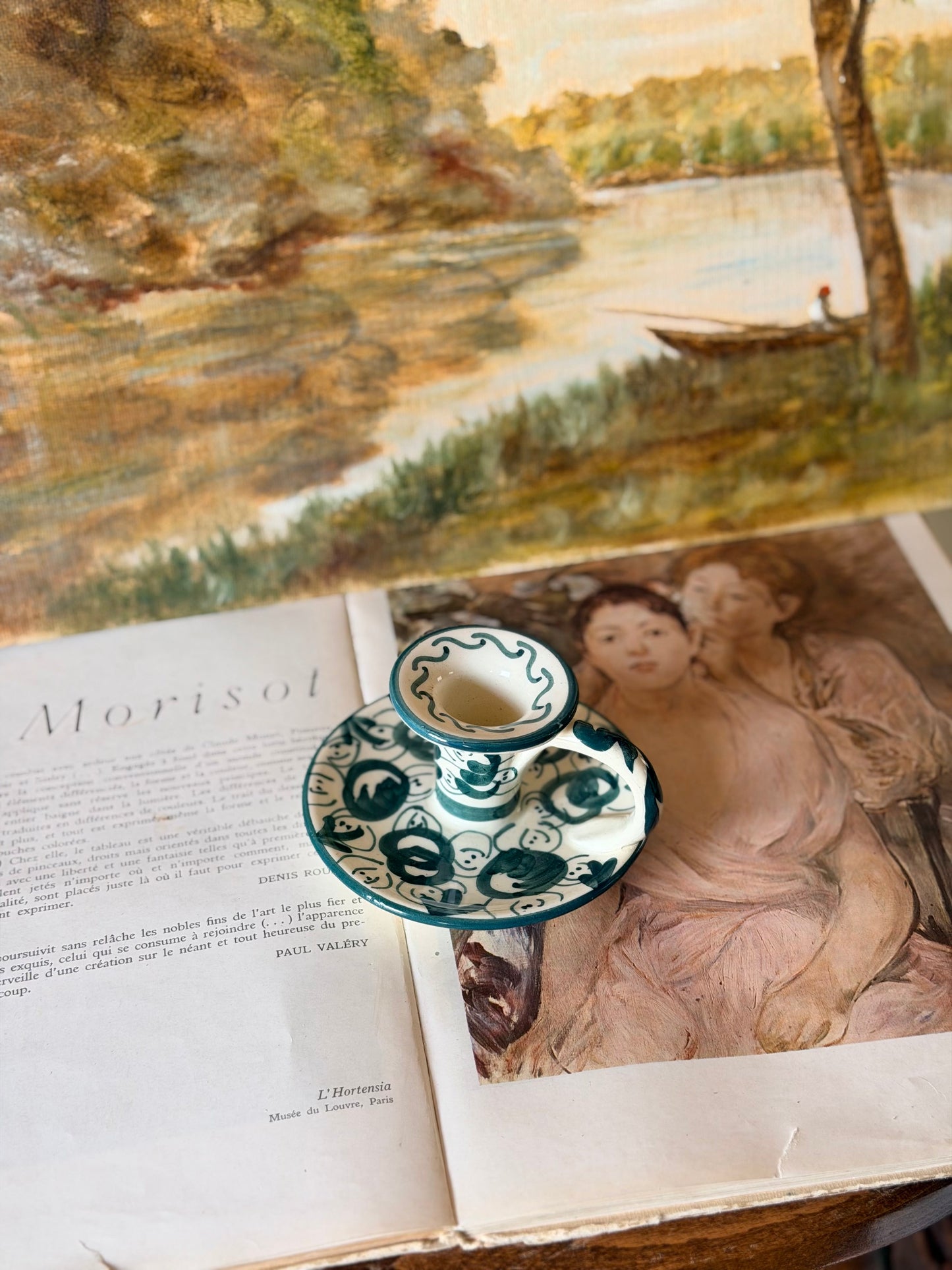 Suport de lumânare pictat manual din ceramică