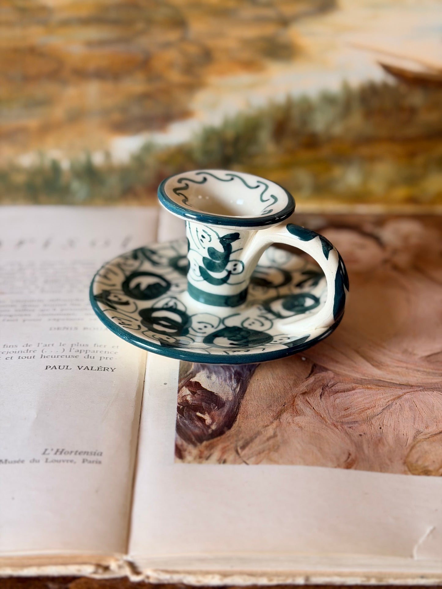 Suport de lumânare pictat manual din ceramică
