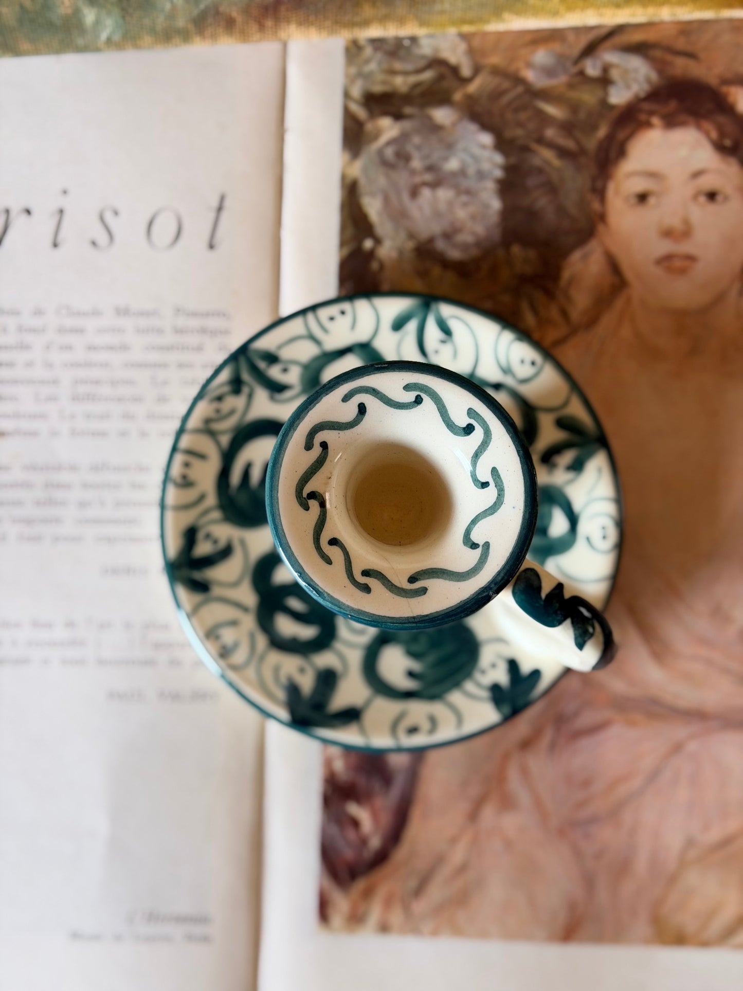 Suport de lumânare pictat manual din ceramică