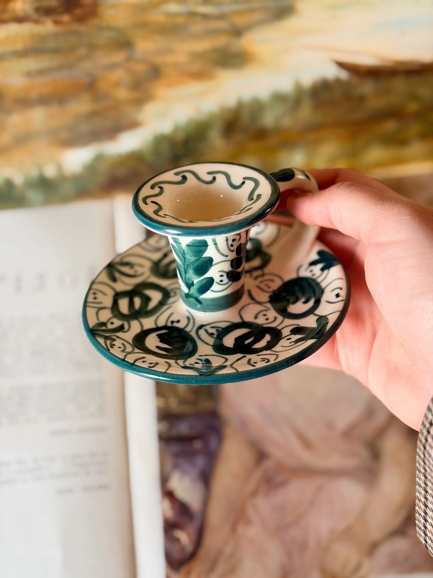 Suport de lumânare pictat manual din ceramică