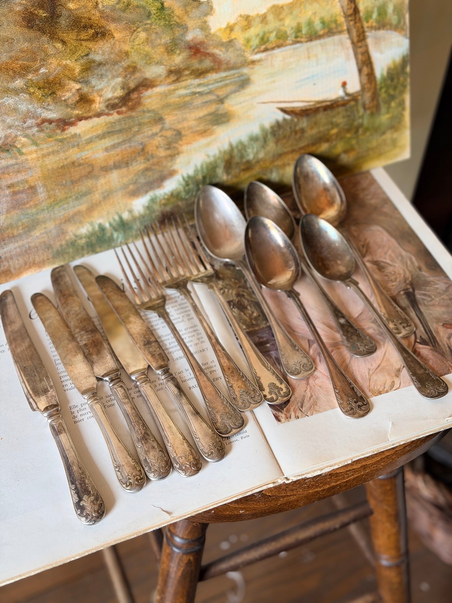 Set de 13 tacâmuri vintage rare argintate stil rococo