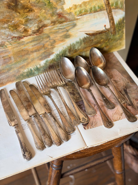 Set de 13 tacâmuri vintage rare argintate stil rococo