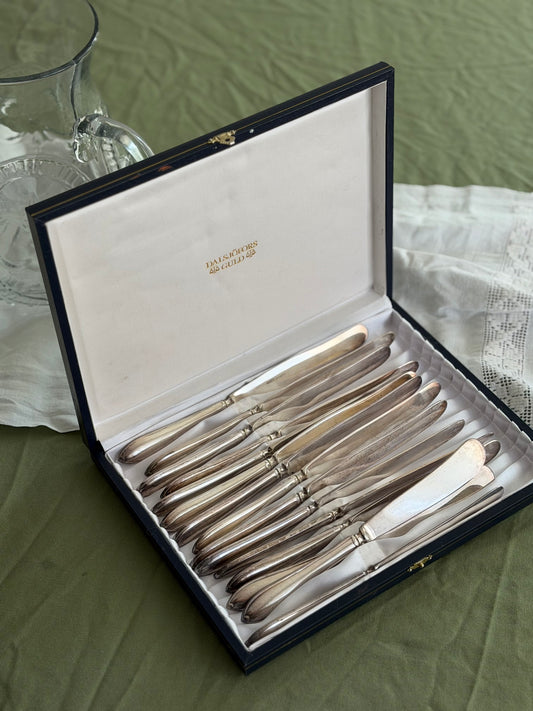 Set de 15 cutite vintage suedeze din alpaca placate cu argint