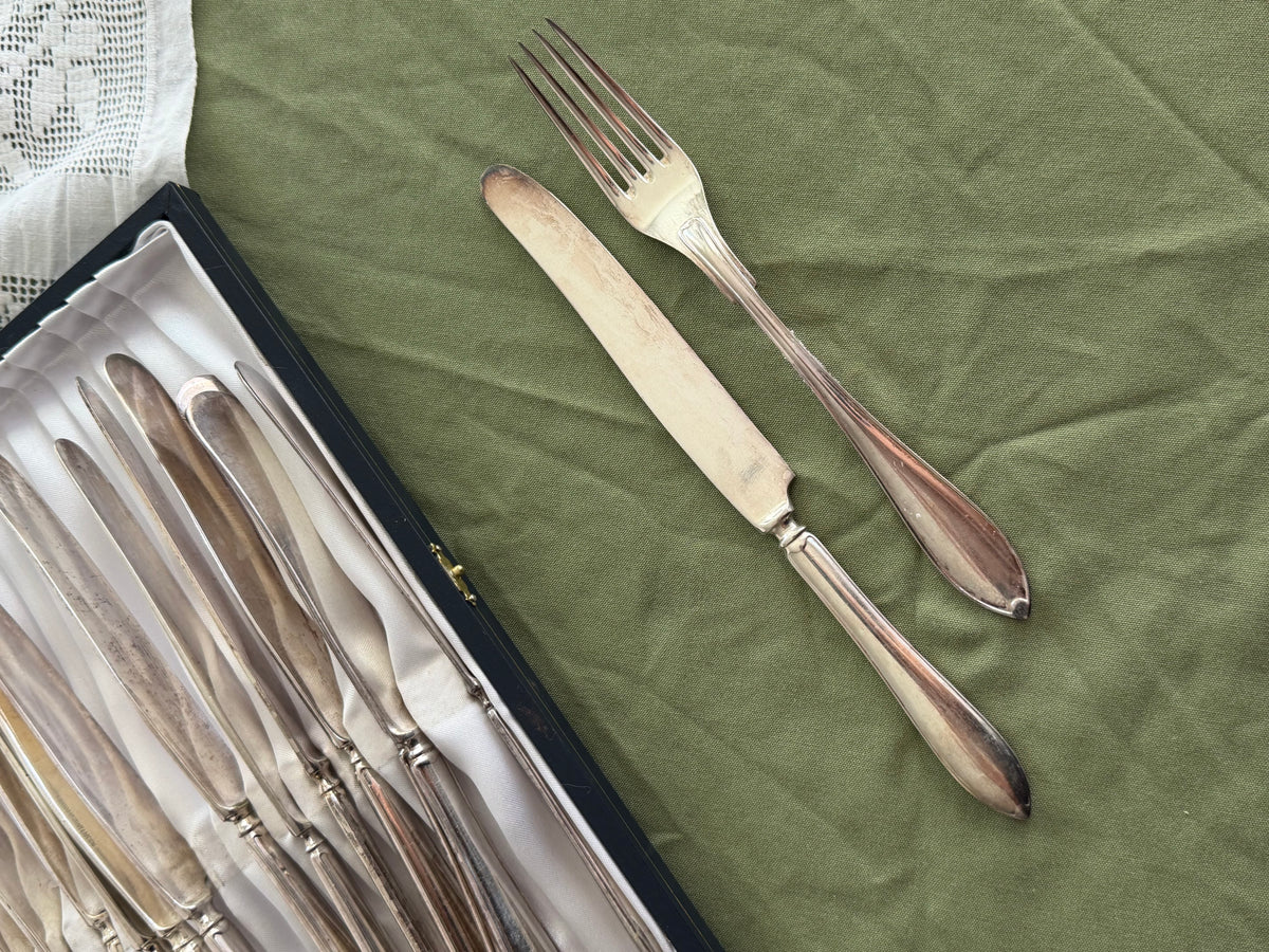 Set de 12 tacamuri suedeze din alpaca placate cu argint