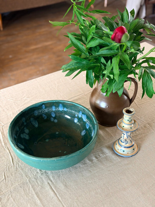 Vas de frământat din ceramică glazurată, lucrat manual