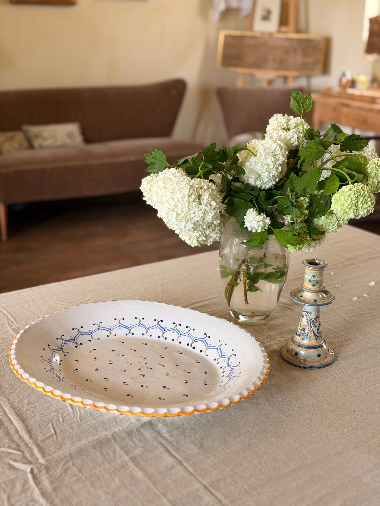 Platou mare din ceramică unic, pictat manual-Italia